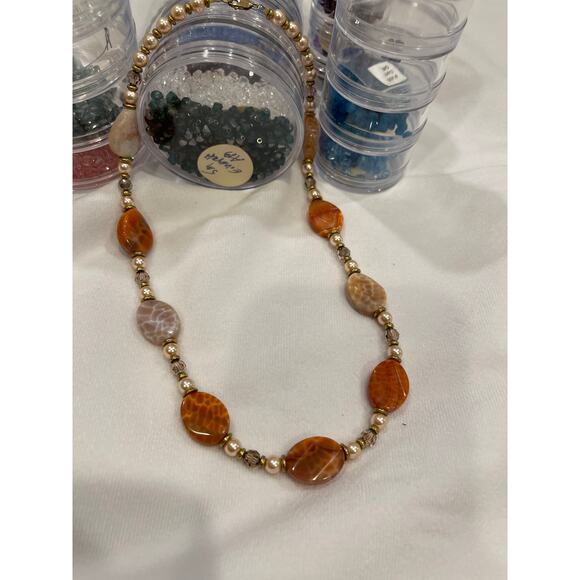 Fire Agate Stones & Crystals - Handcrafted Crystal Beaded 19.5" Necklace - Picture 4 of 5